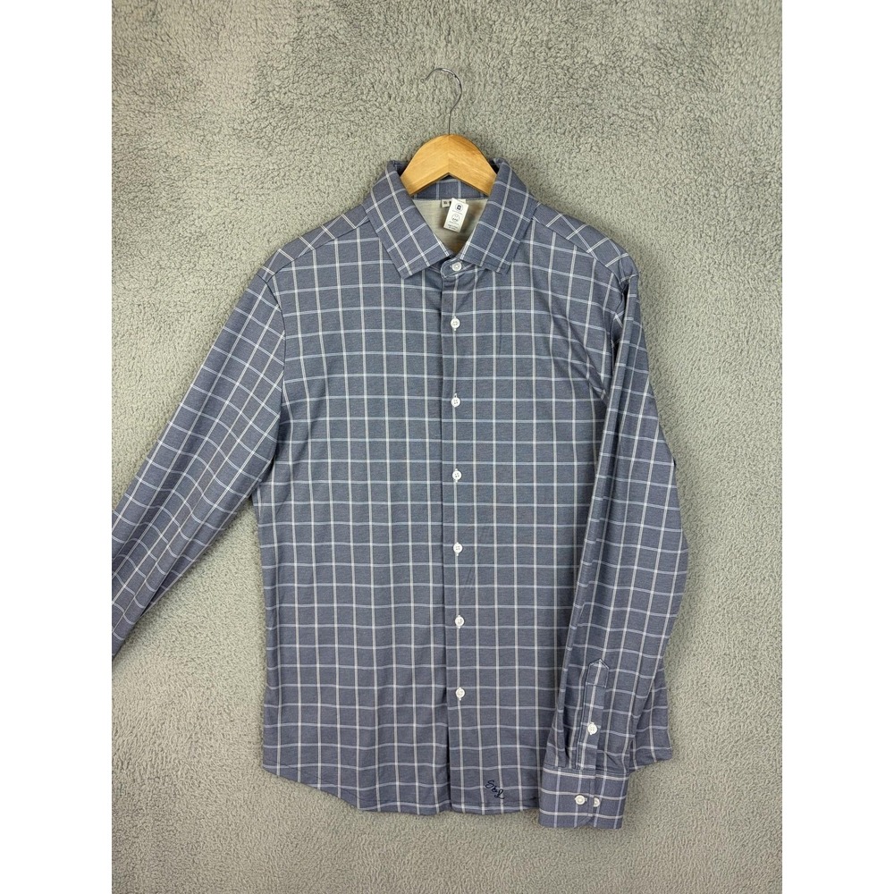 State And Liberty Shirt Mens XL Blue Check Athletic Stretch Dress Long Sleeve